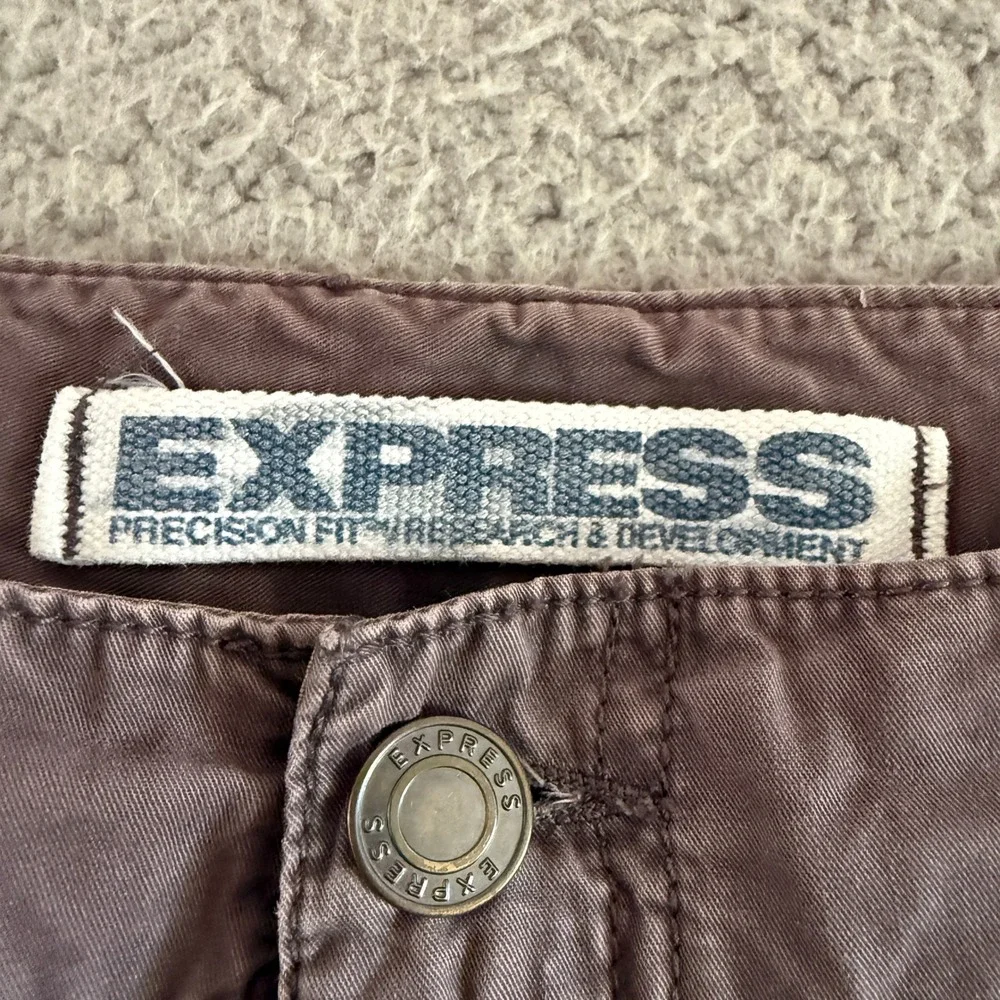 Express Vintage Y2K Cargo Pants sz 6 Velvet Patch Beaded Mauve Taupe Utility